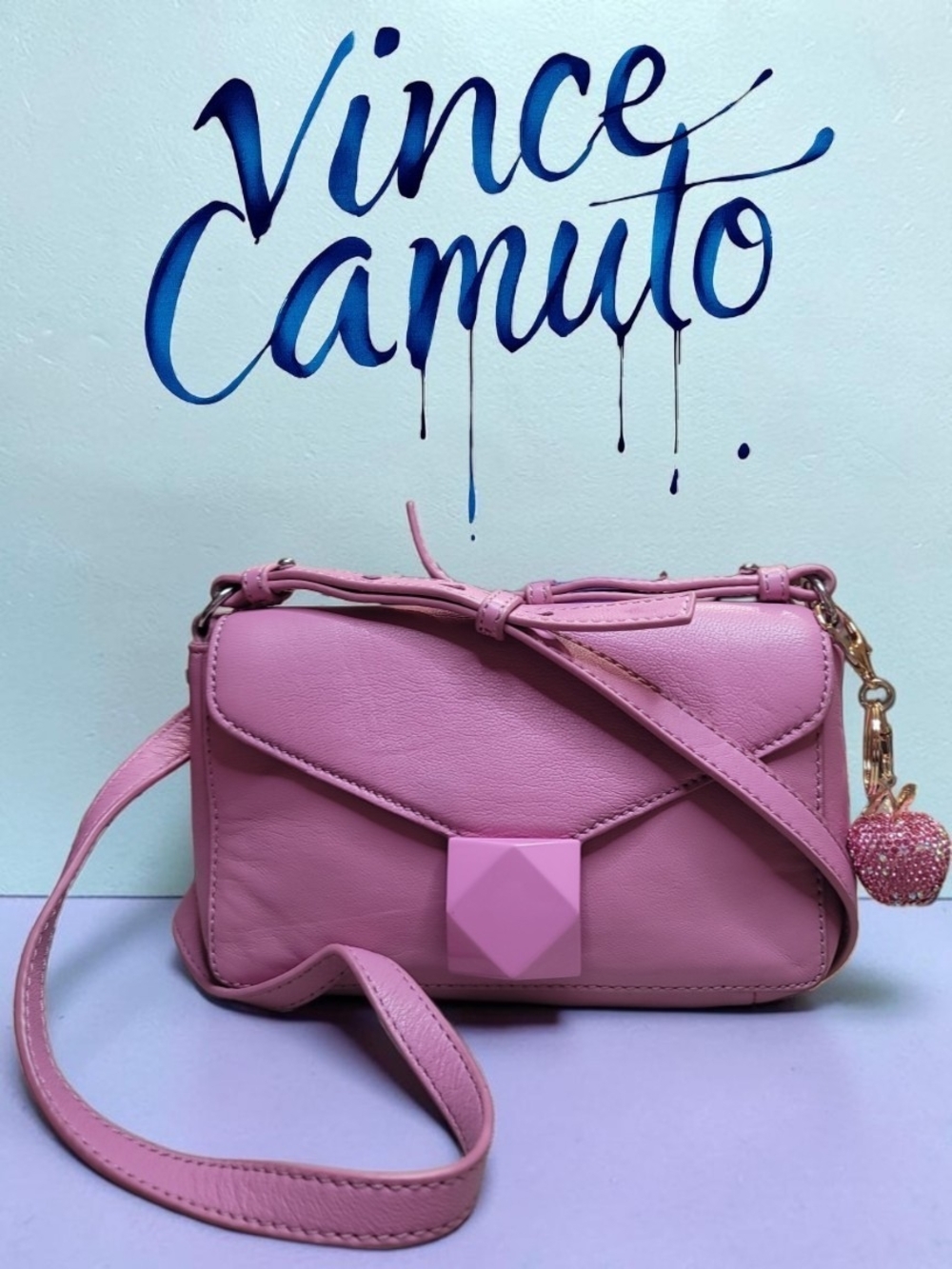 Vince Camuto Lefto Leather Crossbody Bag in the shade "Arresting Pink EUC